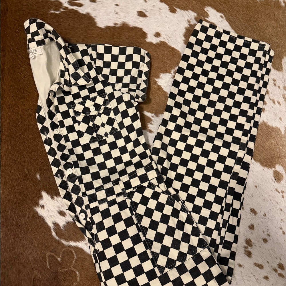 Roolee Black and White Checkerboard Jumpsuit